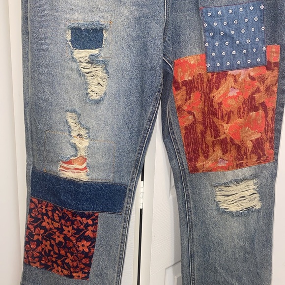 FREE PEOPLE Patchwork Jeans Size 31" We the Free" Balladonna High Rise Bootcut - Picture 9 of 12